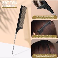 YGDZ rat-tail comb with fine teeth and metal tail for precise parting