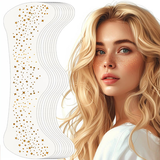 YGQQOY front packaging showing ten gold glitter freckle patches and benefits