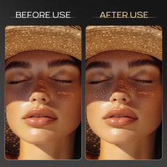 YGQQOY model wearing freckles on cheeks and nose for instant sparkle benefit