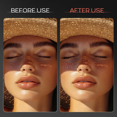 YGQQOY worn on model cheek and nose adding instant rose gold glow