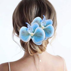 Yheahin front view of blue orchid clips showing vibrant bloom and instant style