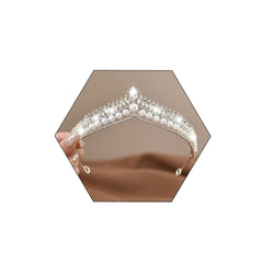 Yheahin front view pearl tiara showing regal silhouette and sparkling benefit