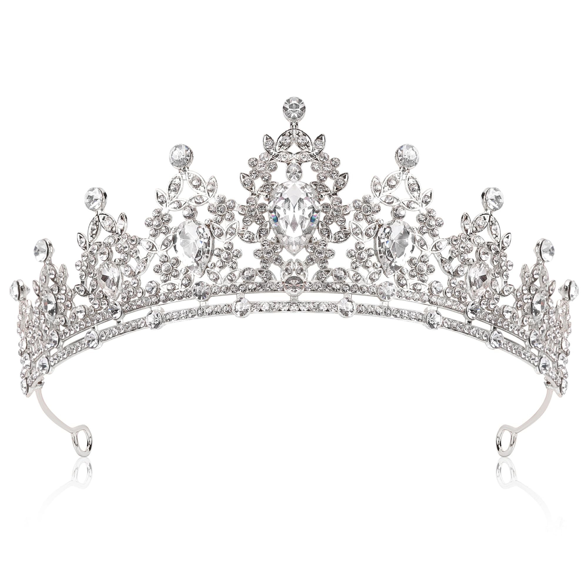 YHOTPURE silver crown front view showcasing regal silhouette and sparkle