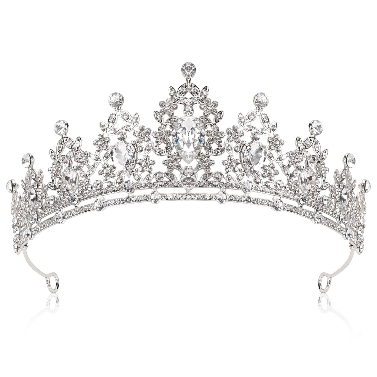 YHOTPURE silver crown front view showcasing regal silhouette and sparkle