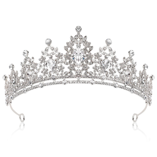 YHOTPURE silver crown front view showcasing regal silhouette and sparkle