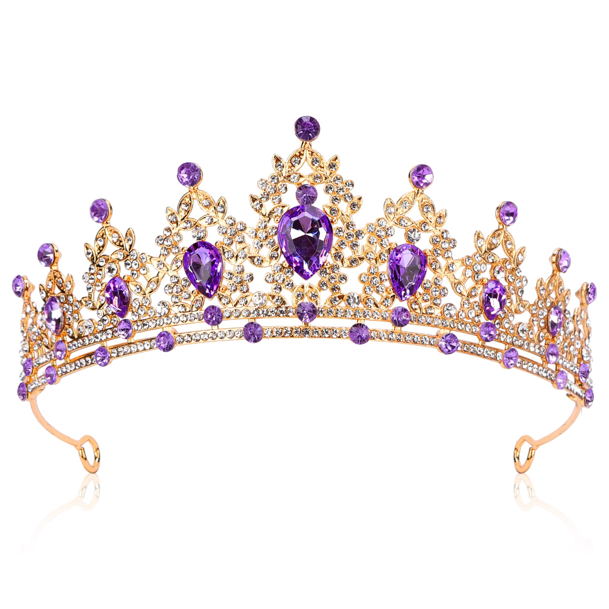 YHOTPURE front view gold purple crown showing elegant shape and sparkle benefit