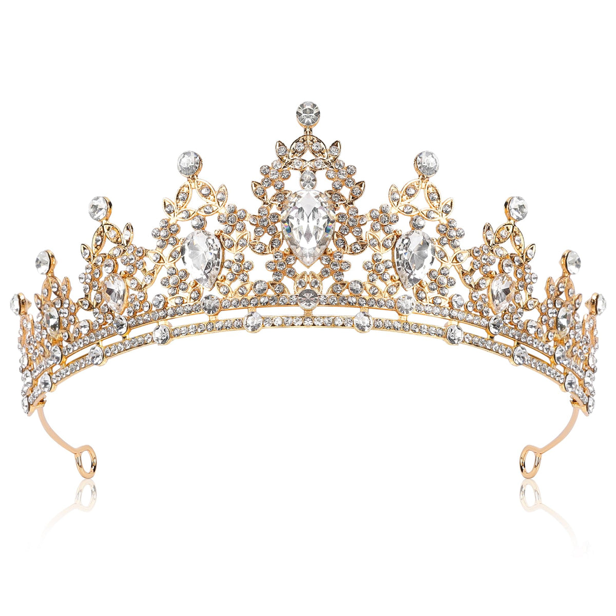 YHOTPURE crown front view showing regal silhouette and elegant sparkle
