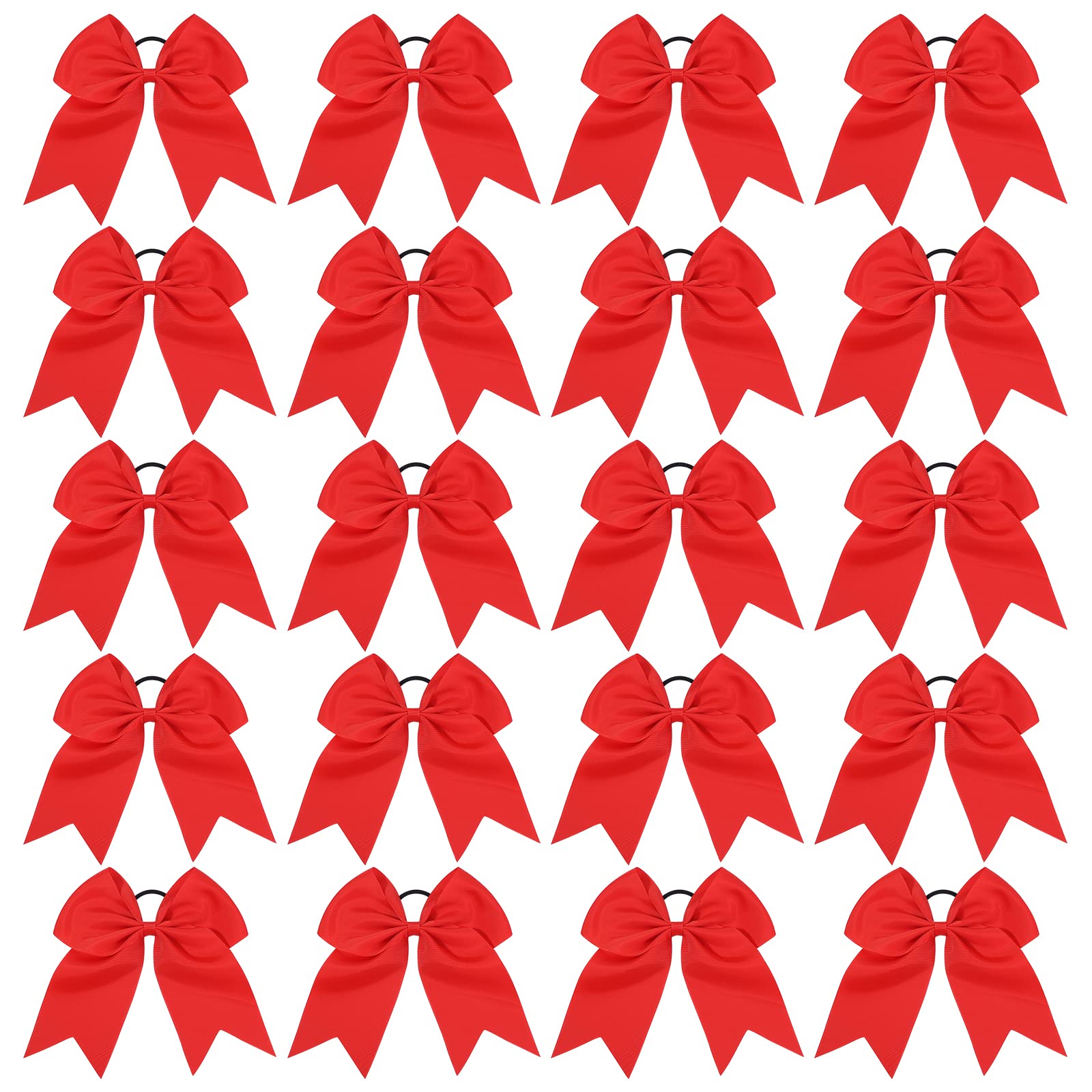 YHXX YLEN front view of 20 red cheer bows showing quantity and uniform look