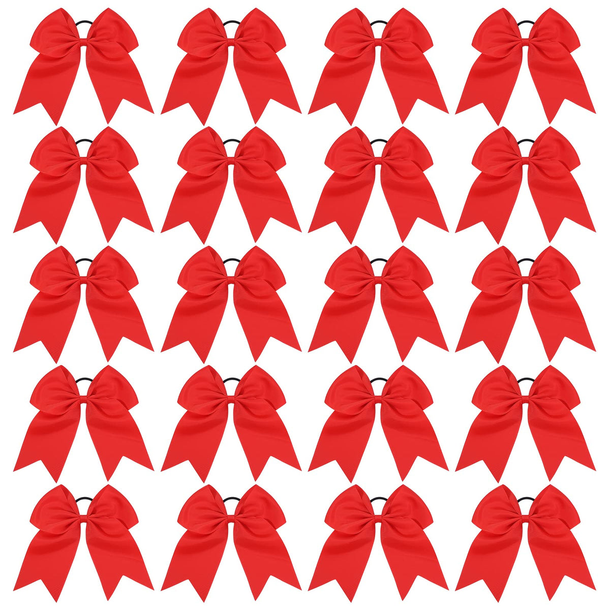 YHXX YLEN front view of 20 red cheer bows showing quantity and uniform look