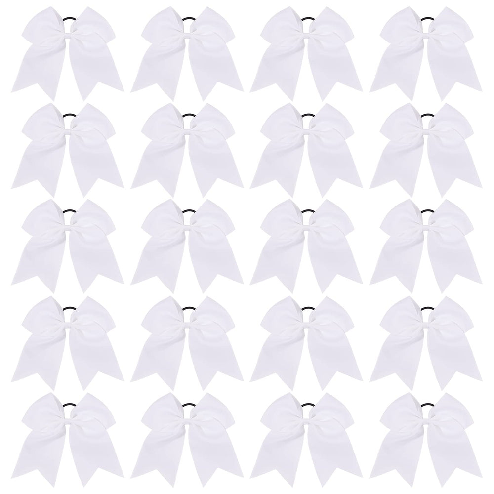 YHXX YLEN front view of white cheer bow showing shape and neat finish
