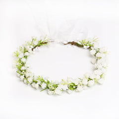 Yili Maizi front view of white flower crown showing full design and elegant silhouette
