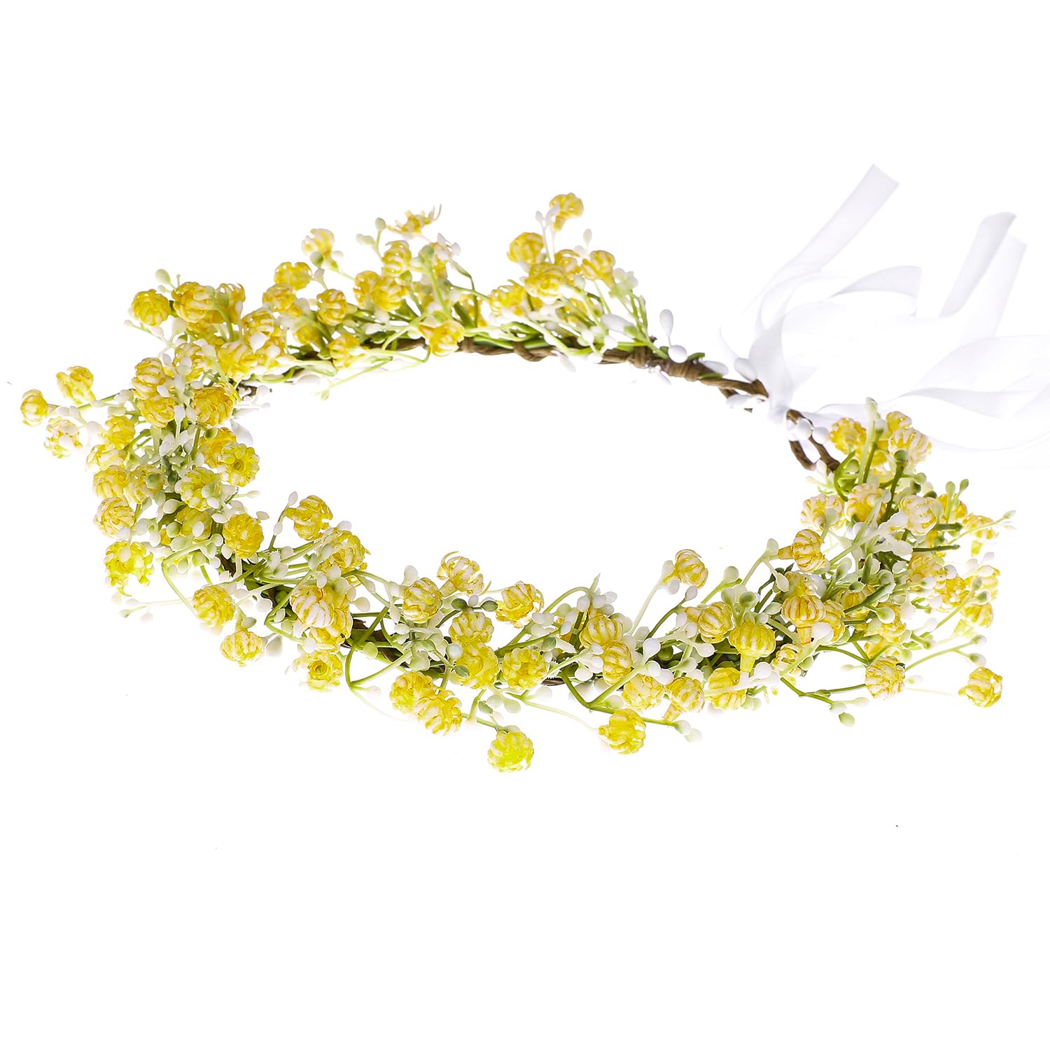 Yili Maizi front view yellow flower crown showcasing full floral arrangement and secure fit