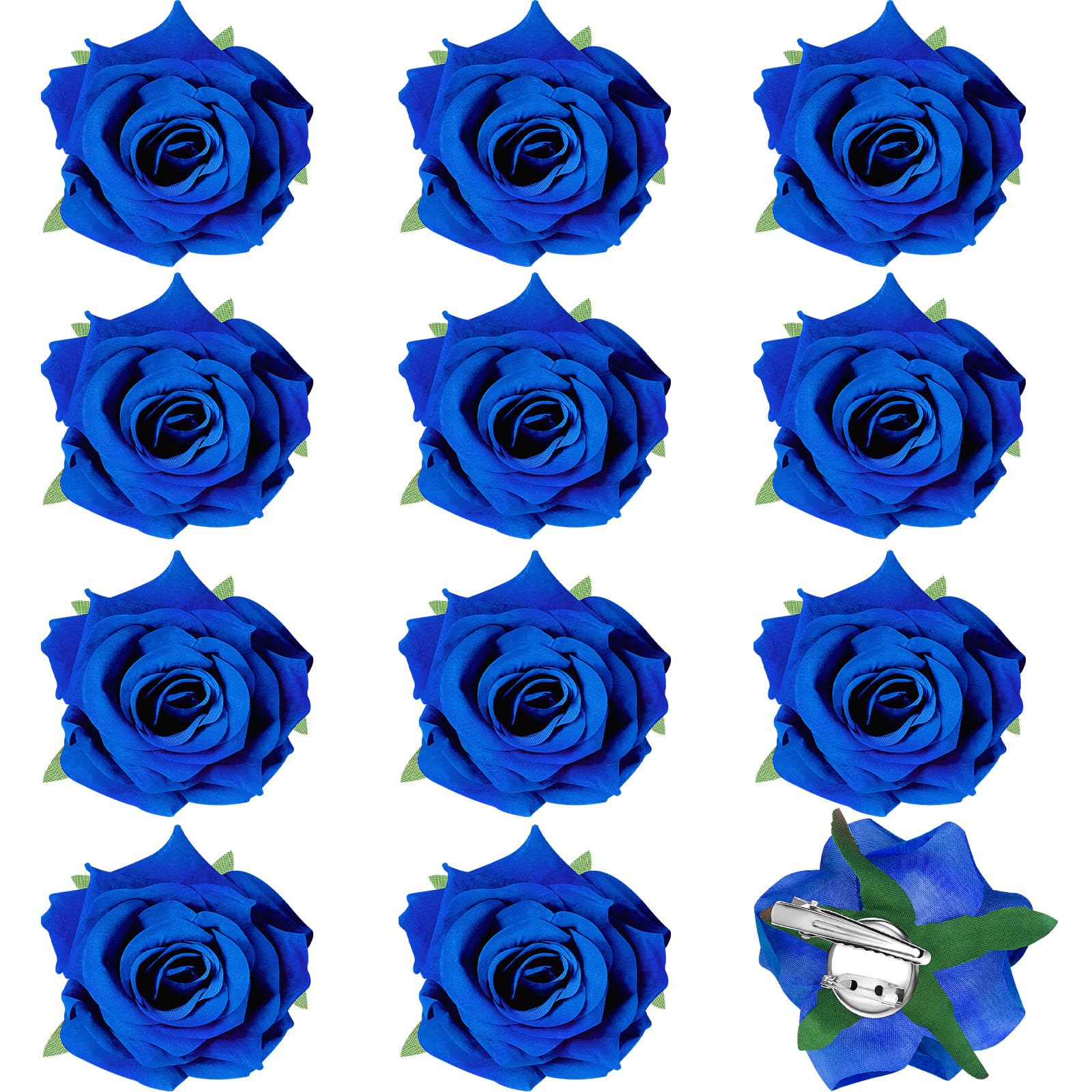 Yilloog royal blue rose clip front view showing vibrant color and realistic petals benefit: instant floral accent