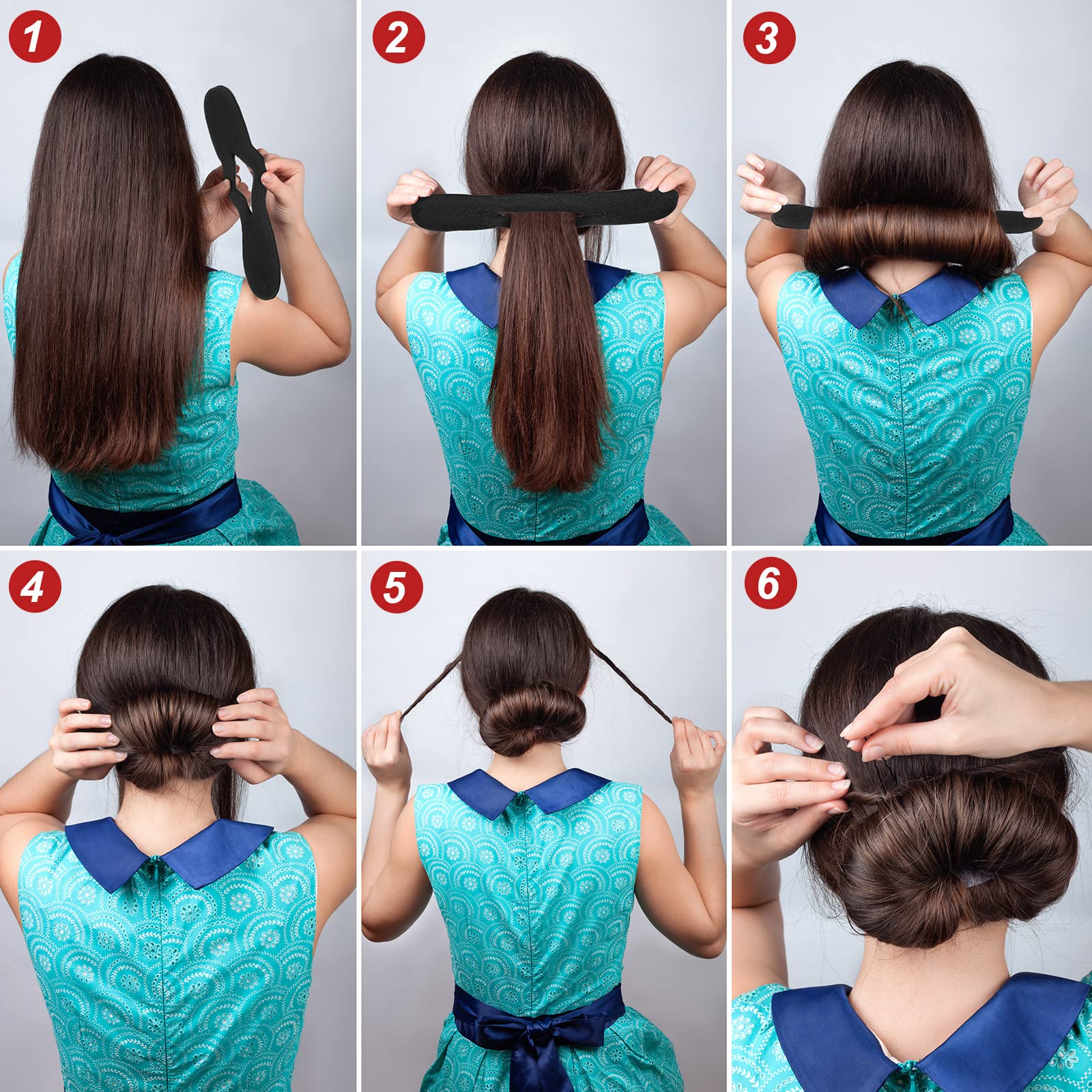 Yinder bun maker being used on a model to create a neat topknot quickly