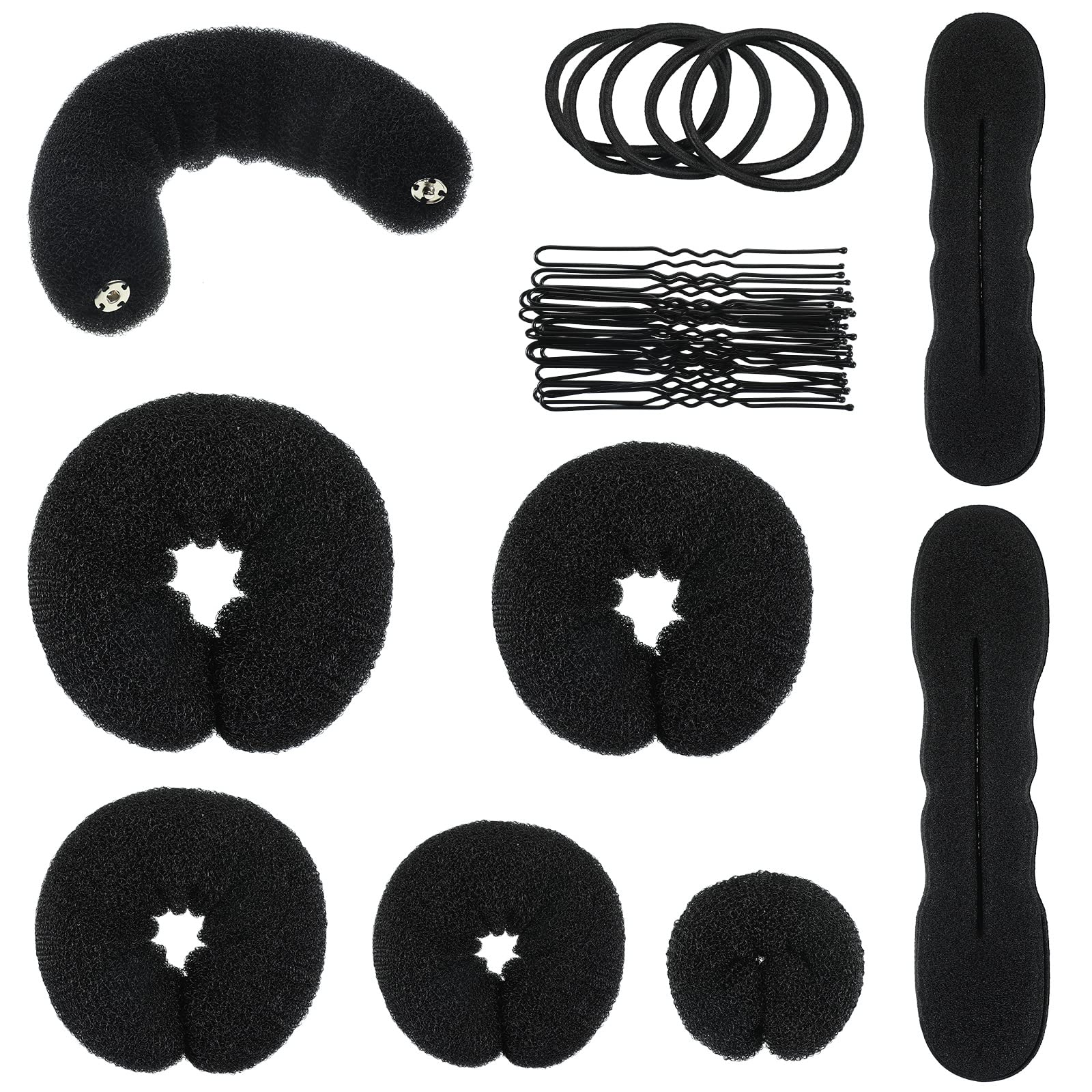 Yinder front packaging showing full 34-piece bun maker kit and components for quick styling