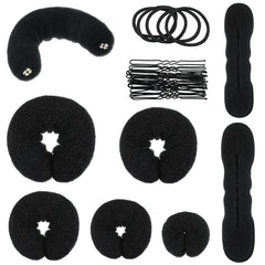 Yinder front packaging showing full 34-piece bun maker kit and components for quick styling