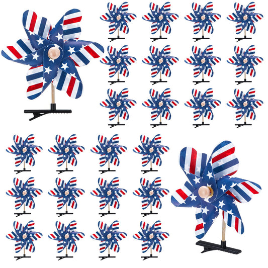 Yinder front packaging showing 24 patriotic pinwheel hair clips and easy grab benefit