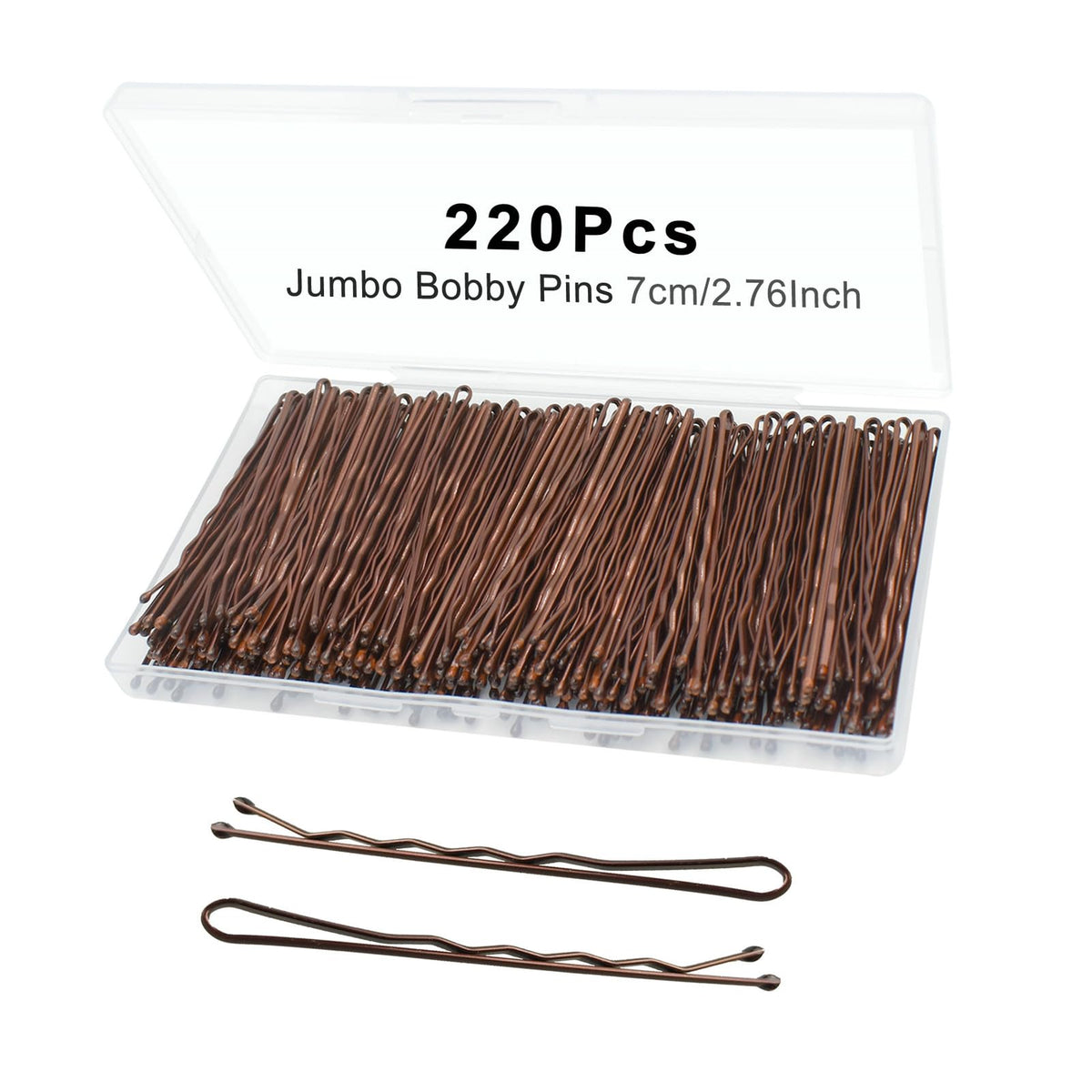 YINGFENG front packaging showing 220 brown bobby pins and box, easy storage benefit