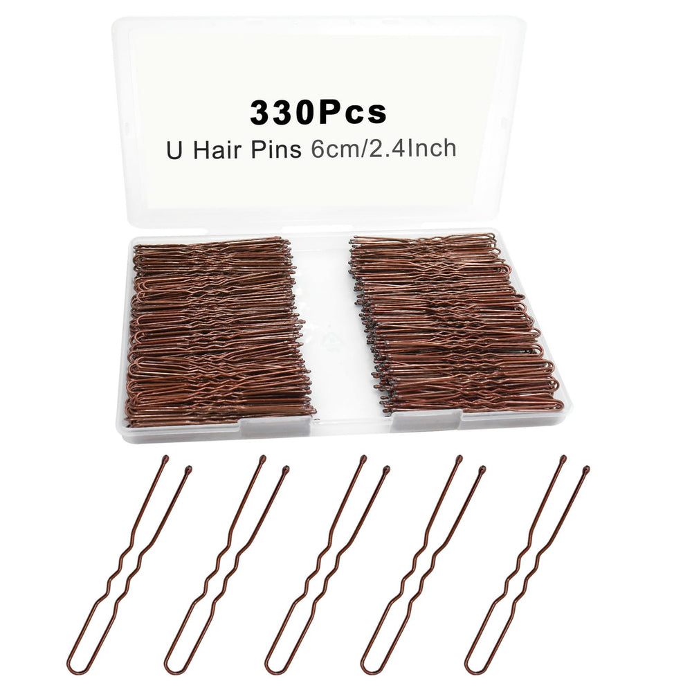 YINGFENG front packaging showing 330 brown U-shaped bun pins, organized and ready