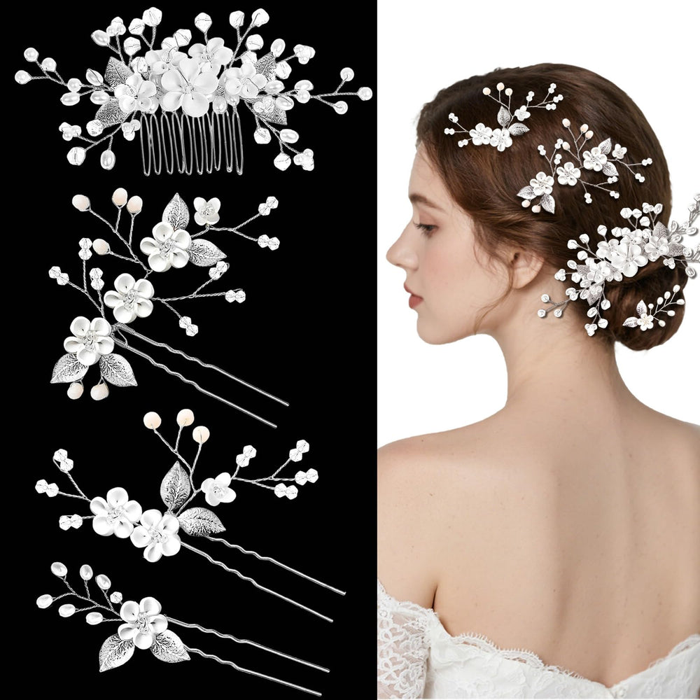 YINGFENG front view of comb and pins showing complete set and elegant silver finish