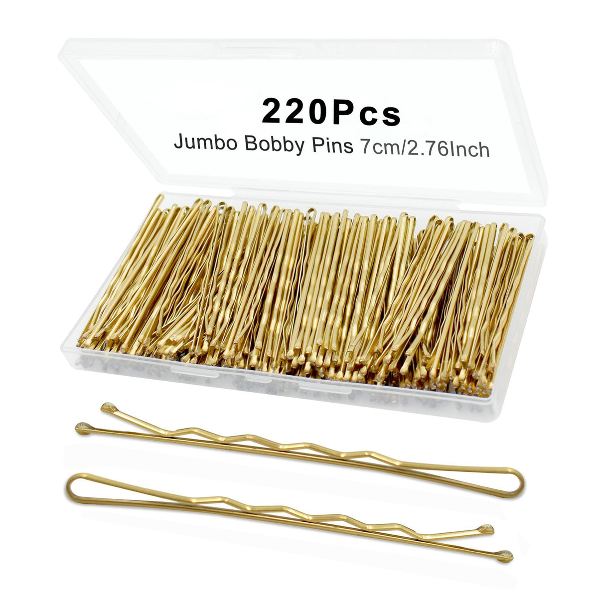YINGFENG front packaging showing gold jumbo bobby pins and box, easy storage benefit