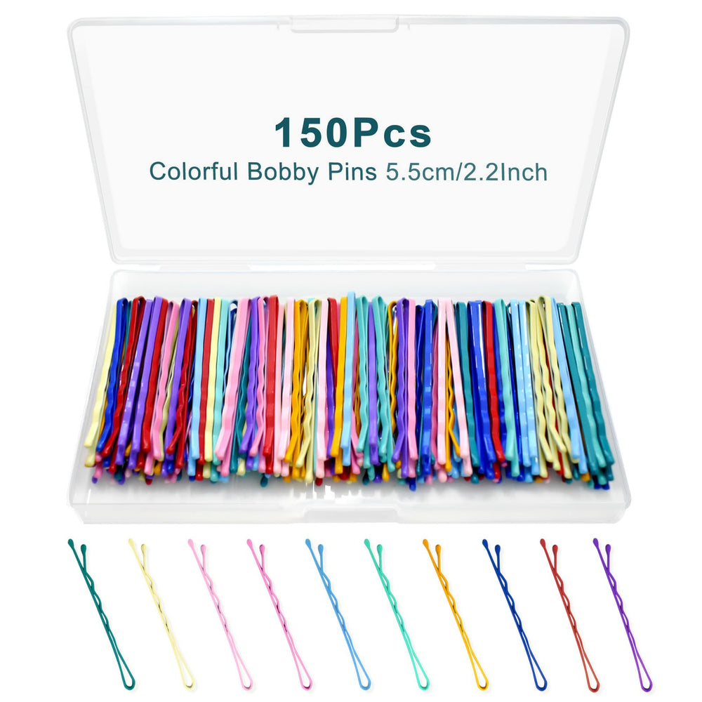 YINGFENG front packaging showing 150 colorful bobby pins and clear box for easy storage