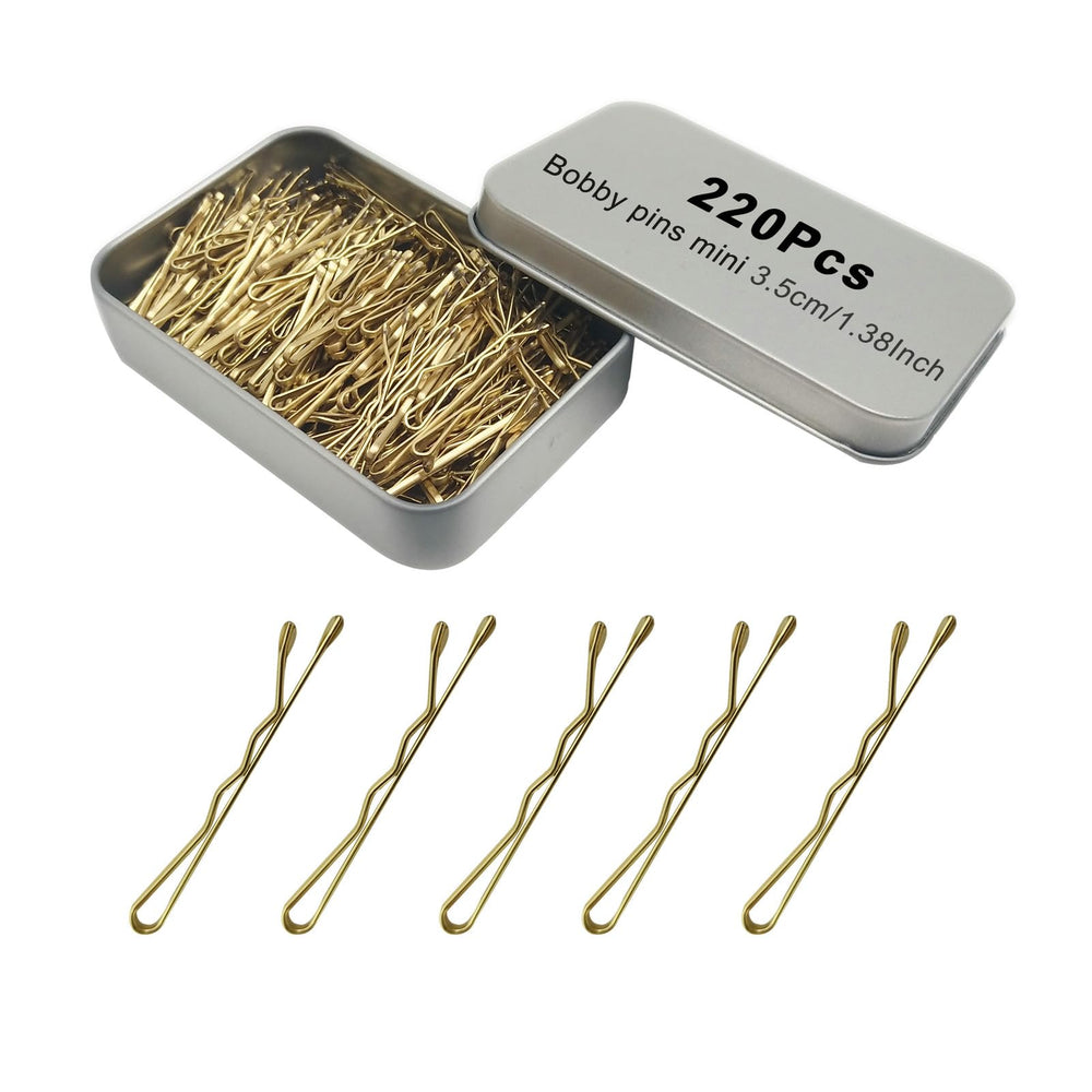 YINGFENG front view of box and 220 gold bobby pins showing organized storage and supply benefit
