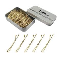 YINGFENG front view of box and 220 gold bobby pins showing organized storage and supply benefit