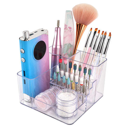 YINGJEE front view of clear nail drill holder showing overall layout and neat storage benefit