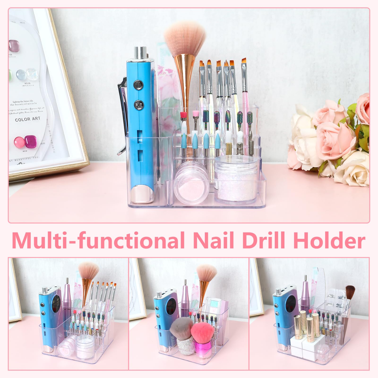 YINGJEE organizer in use on a nail desk with tools showing improved workflow and tidy station benefit