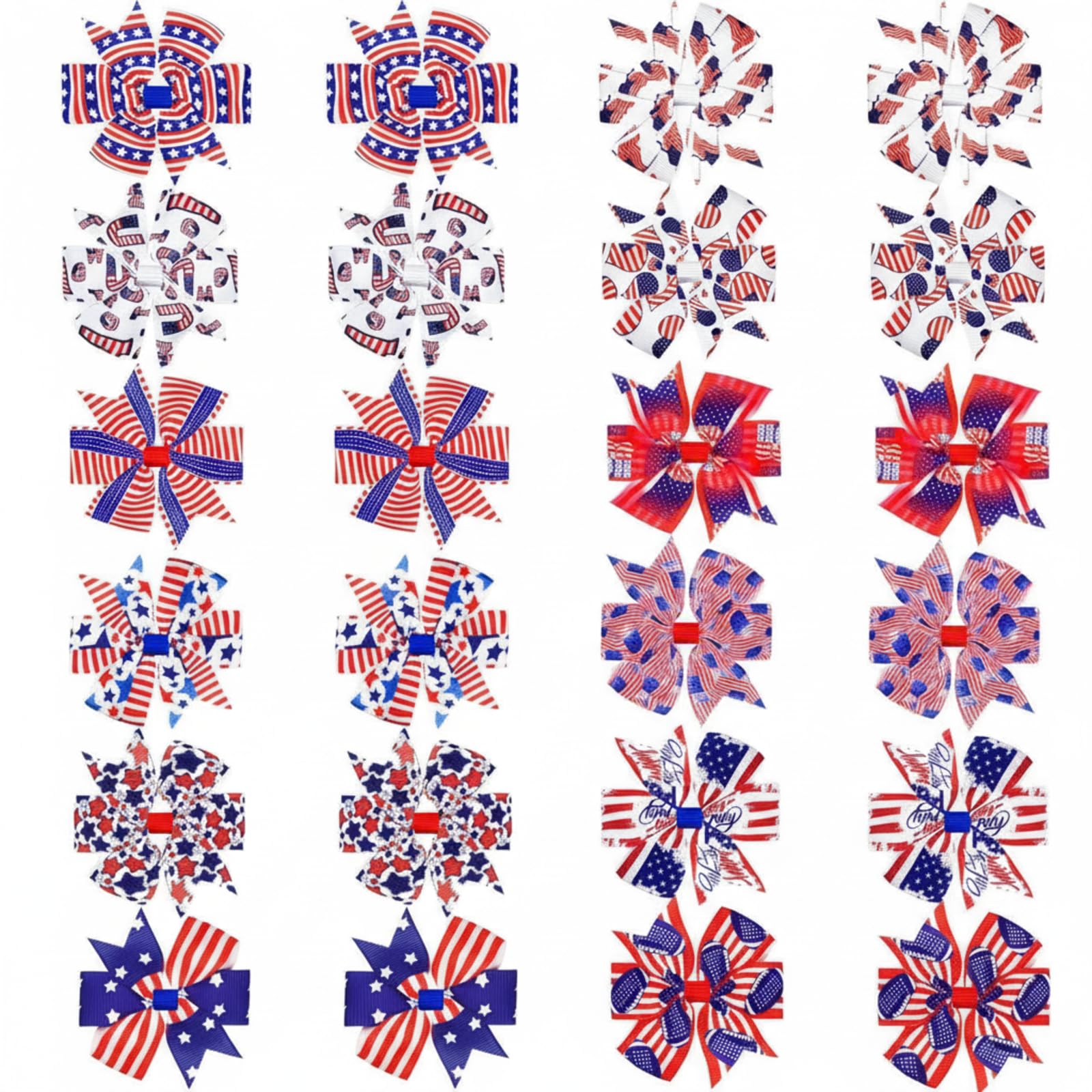 Yingzhao front view of 24-piece patriotic bow pack showing variety and value