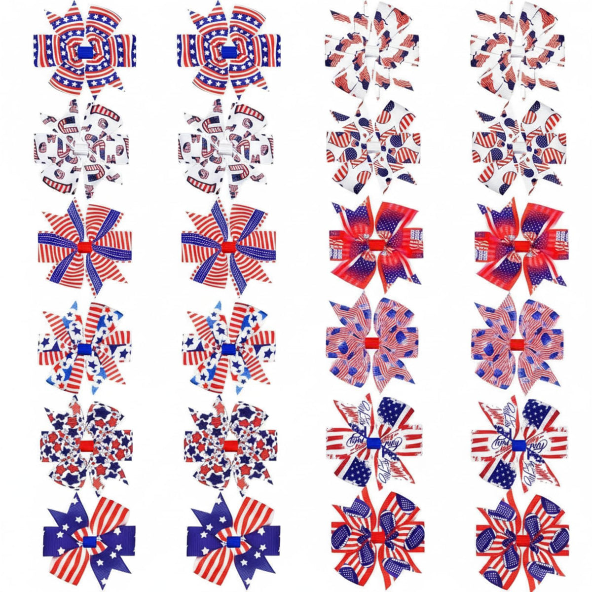 Yingzhao front view of 24-piece patriotic bow pack showing variety and value