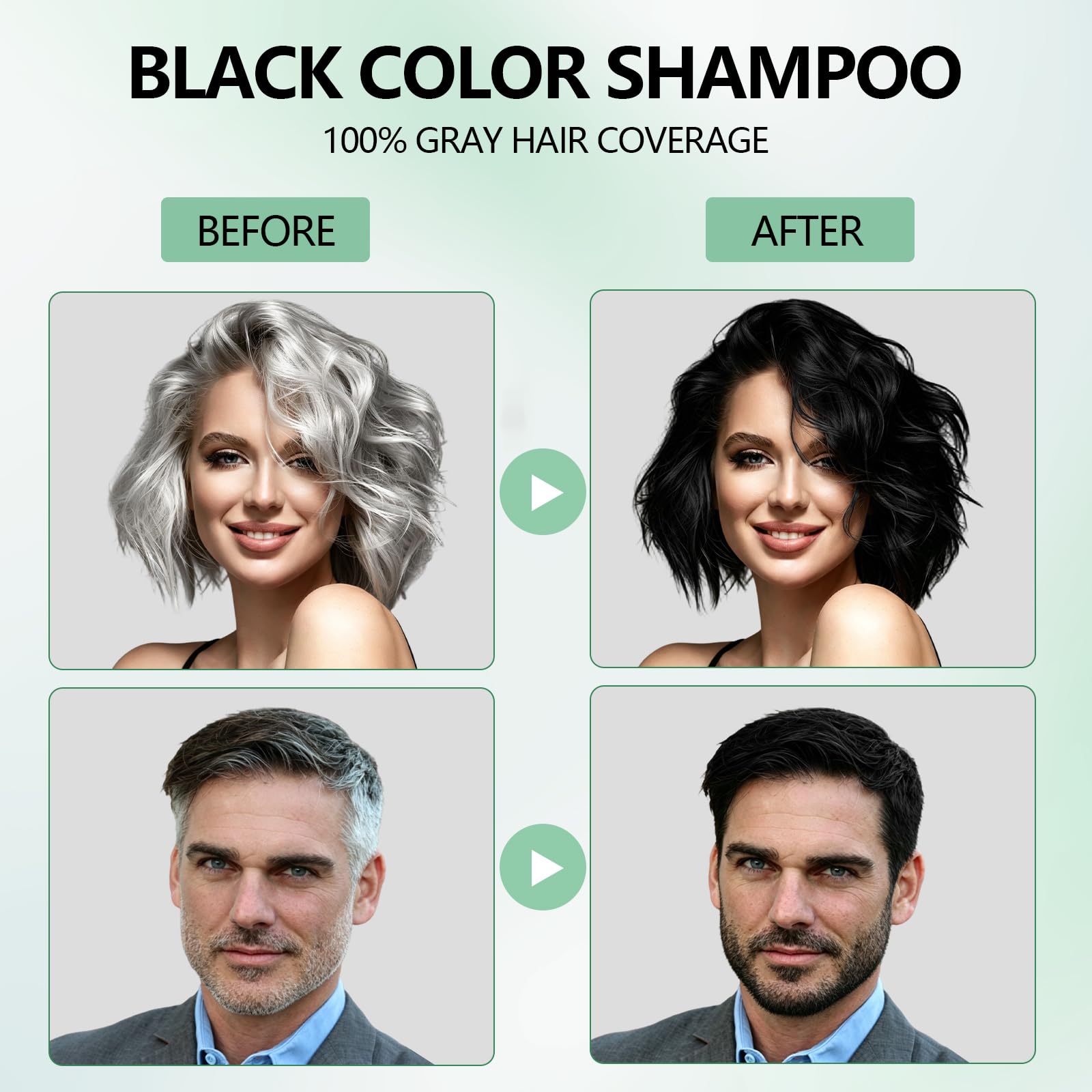Yioscci before and after hair comparison highlighting visible gray coverage