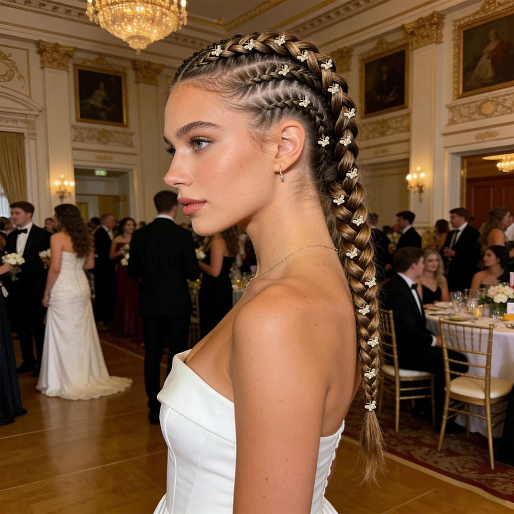 YISSION clips placed in a braided hairstyle adding delicate sparkle and polished bridal detail