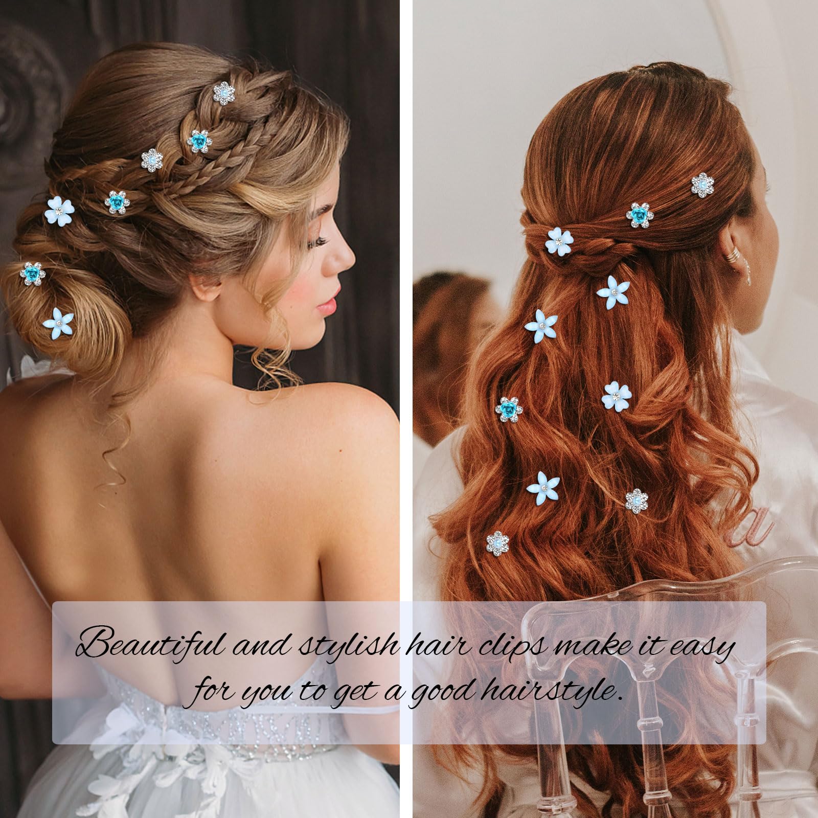 YISSION close-up of crystal detail on flower clip adds sparkle and polish