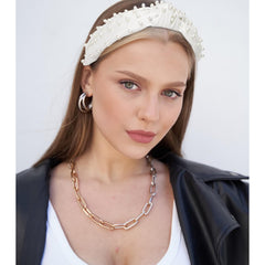 YISSION closeup of hand-set pearls displaying luxury detail and durable construction