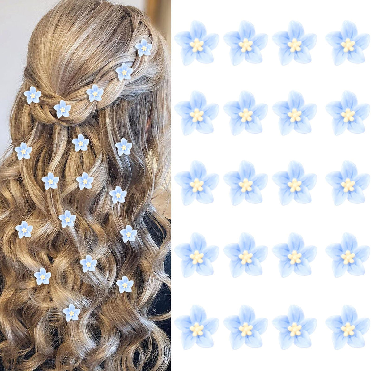 YISSION front view of 20 blue lily clips showing full set benefit