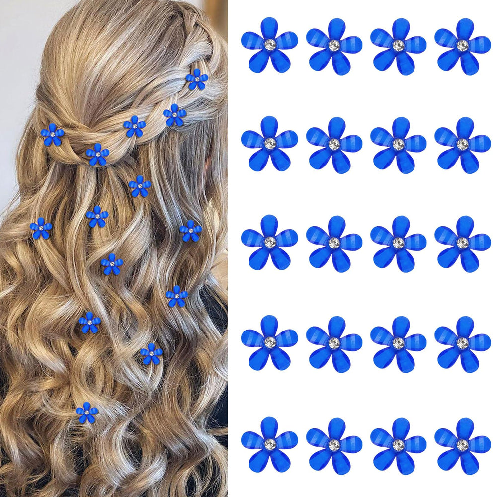 YISSION front view showing 20 dark blue flower clips and rhinestones, easy styling