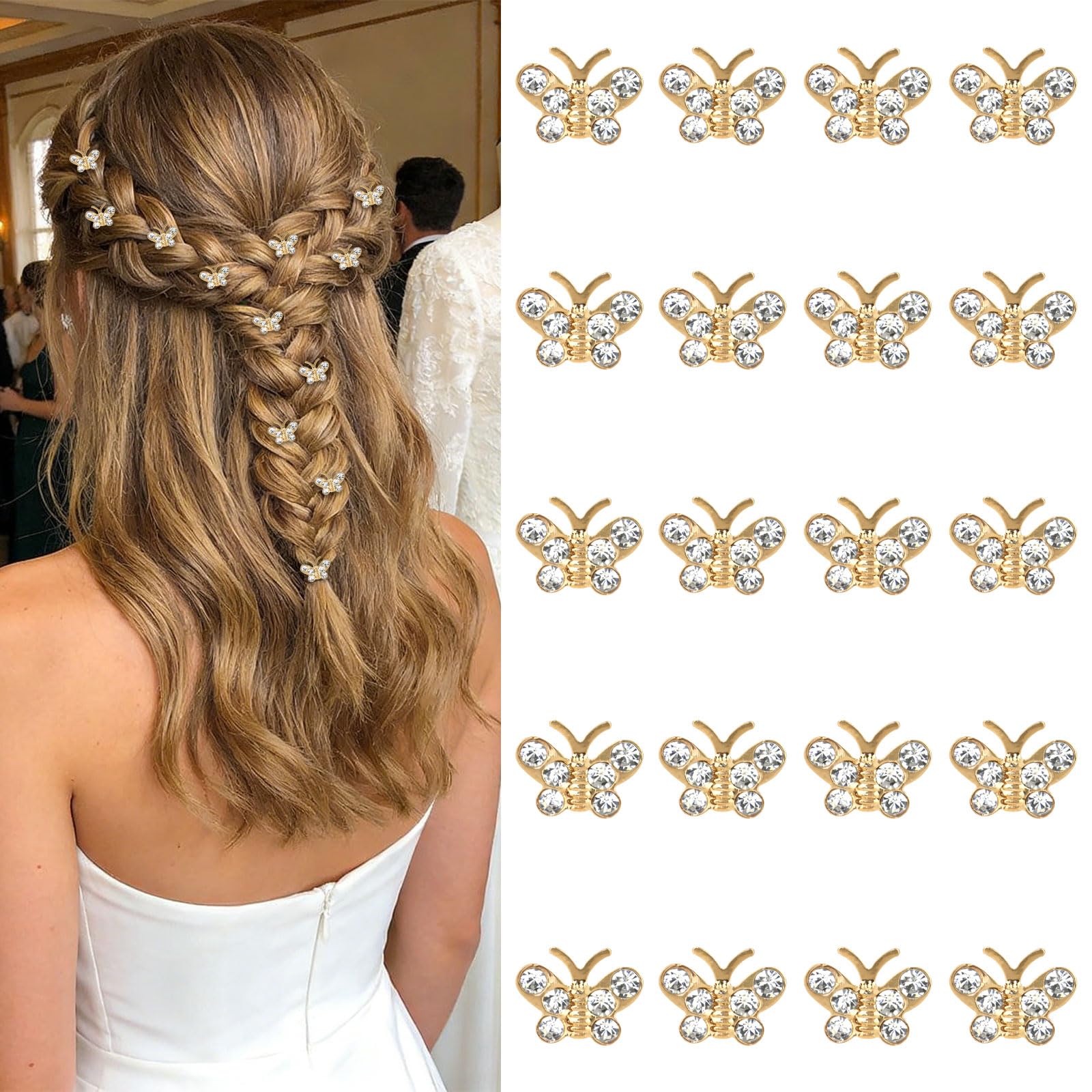 YISSION front packaging of 20 gold crystal butterfly clips showing count and style, perfect for gifting