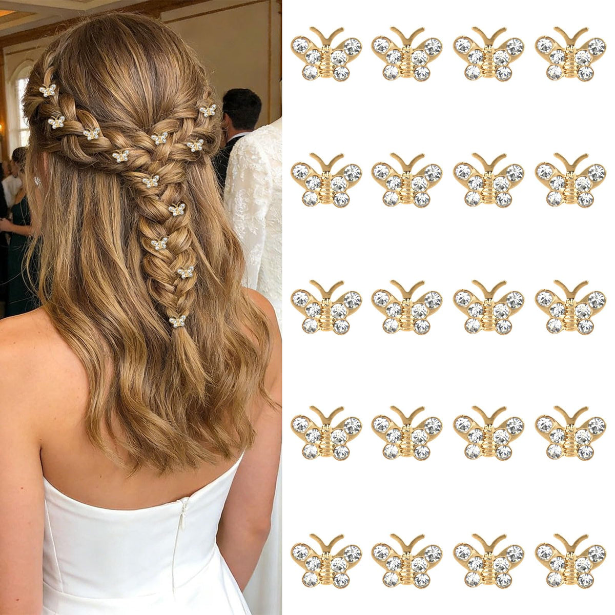 YISSION front packaging of 20 gold crystal butterfly clips showing count and style, perfect for gifting