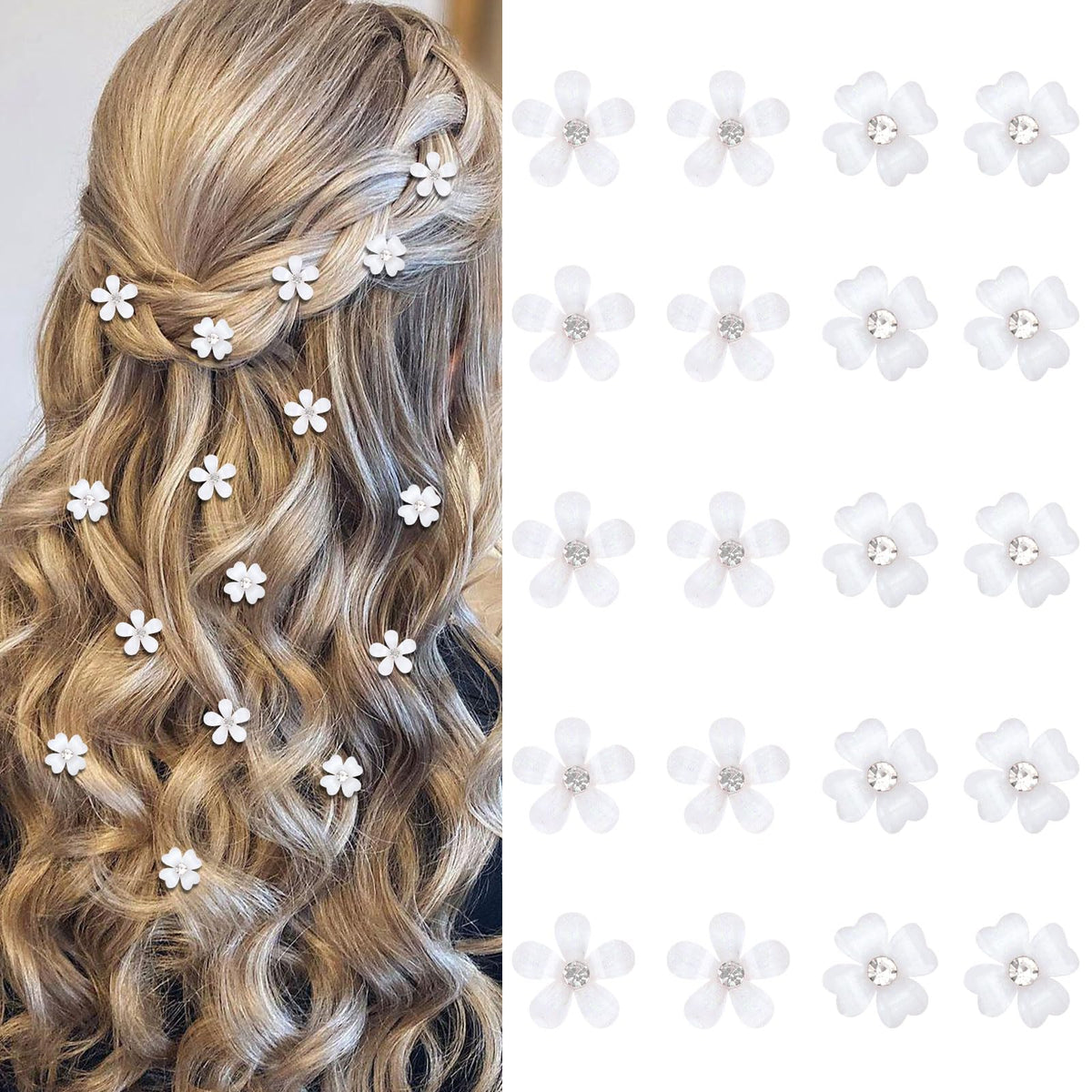 YISSION front packaging showing 20 white flower clips, neat set for events