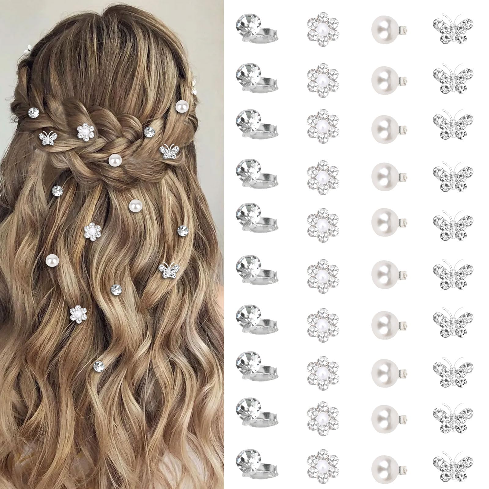 YISSION front packaging showing 40 white mini flower hair clips and bridal accessory appeal