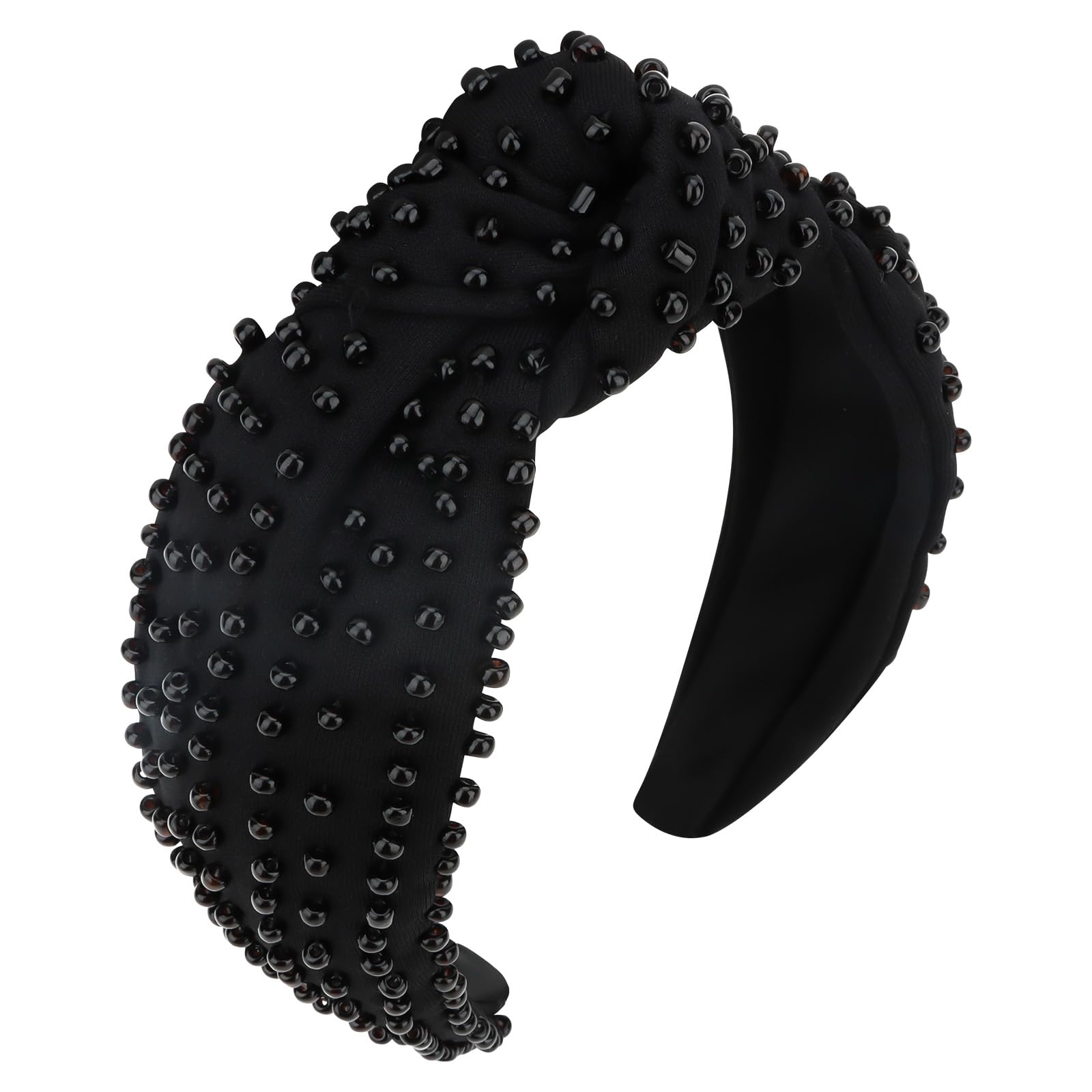 YISSION front view of black pearl knotted headband, elegant everyday polish