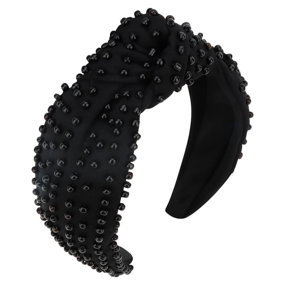 YISSION front view of black pearl knotted headband, elegant everyday polish