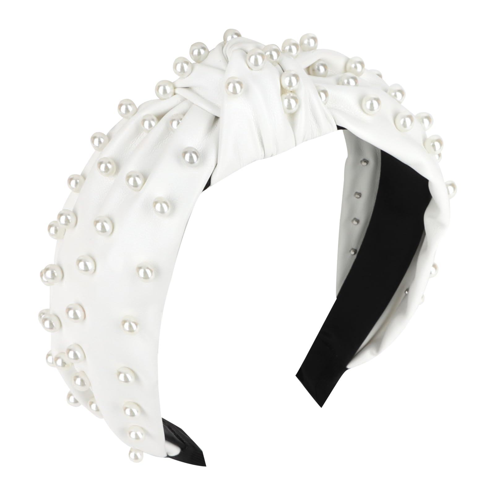 YISSION front view of white pearl headband showing polished finish and volume