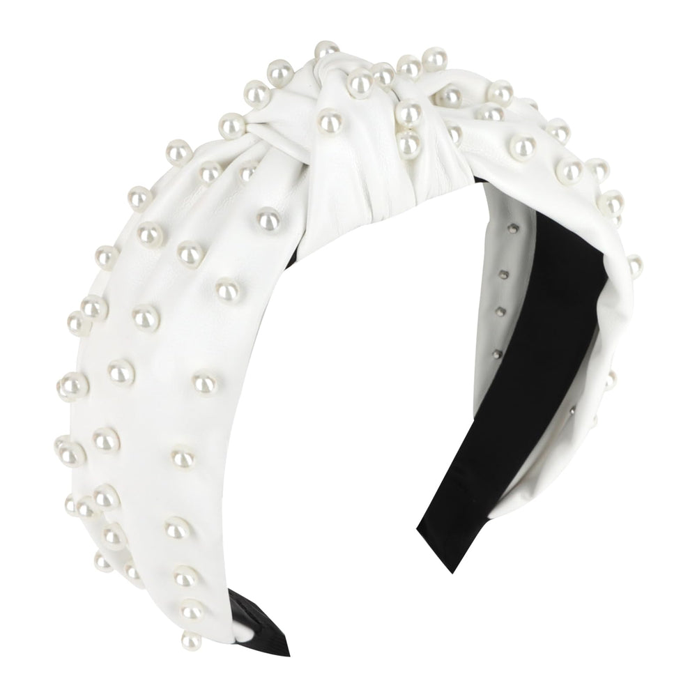 YISSION front view of white pearl headband showing polished finish and volume