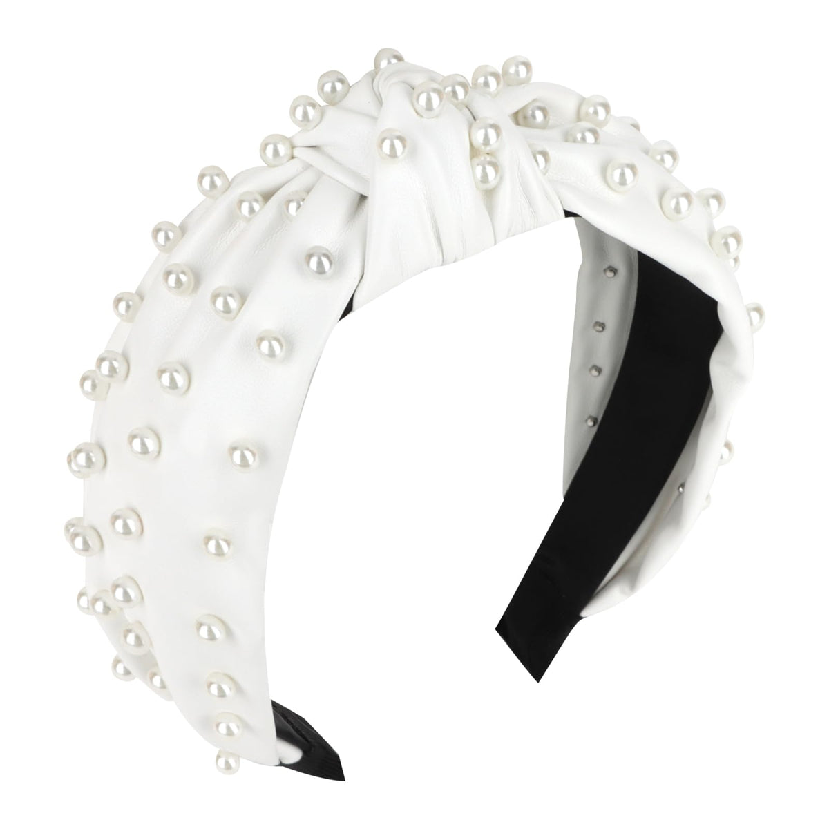 YISSION front view of white pearl headband showing polished finish and volume