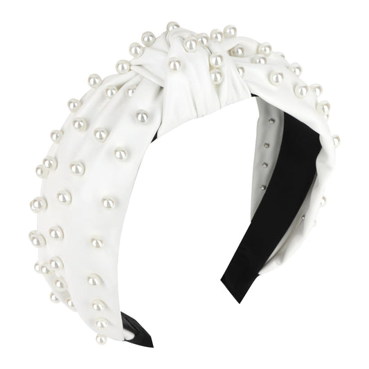 YISSION front view of white pearl headband showing polished finish and volume