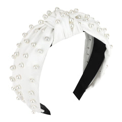 YISSION front view of white pearl headband showing polished finish and volume