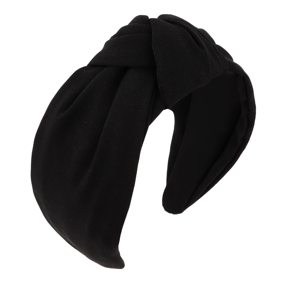 YISSION front view of wide black knot headband shows neat coverage and versatile style